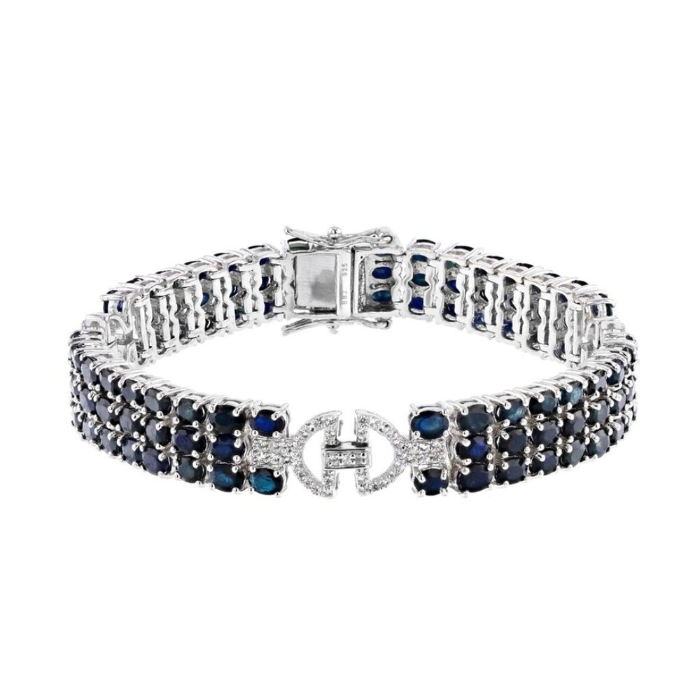 Blue Sapphire Rhodium Over Silver Bracelet 18.27ctw (JXH057)